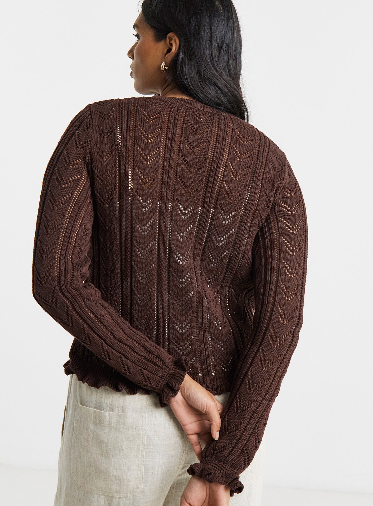 Buy SIMPLY BE Pointelle Crew Neck Frill Hem Cardigan 12-14