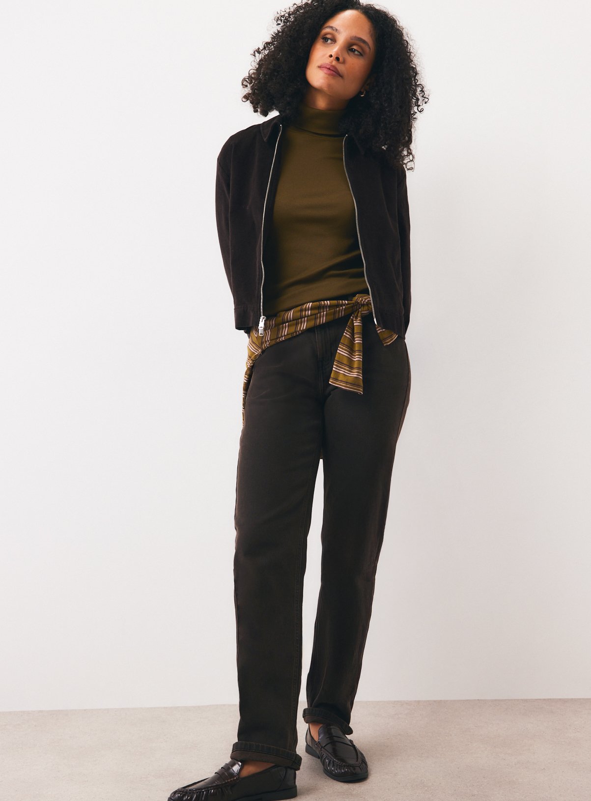 Khaki Plain Modal Rib Roll Neck Top 20 - Image 2 thumbnail