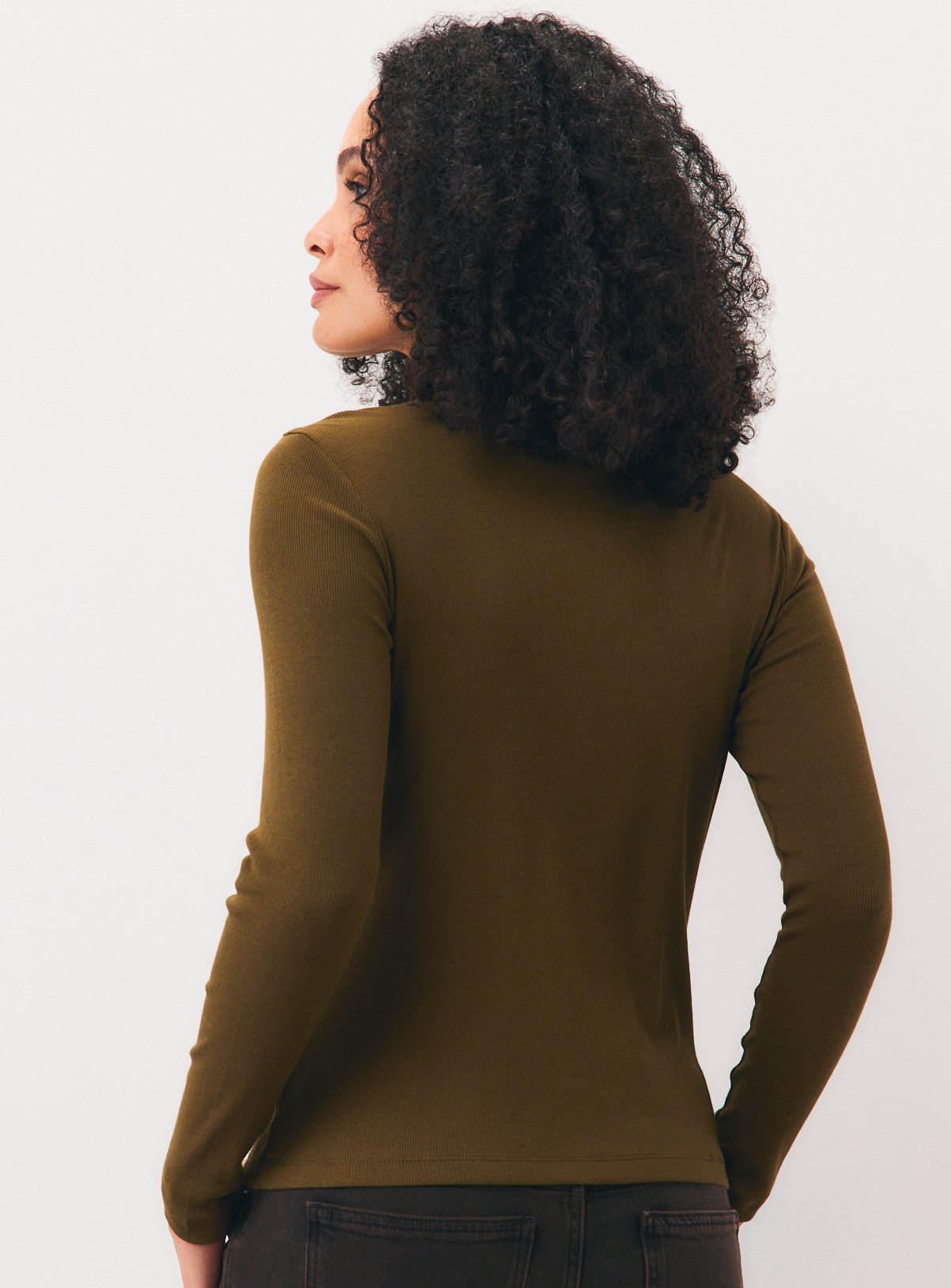 Khaki Plain Modal Rib Roll Neck Top 20 - Image 4 thumbnail