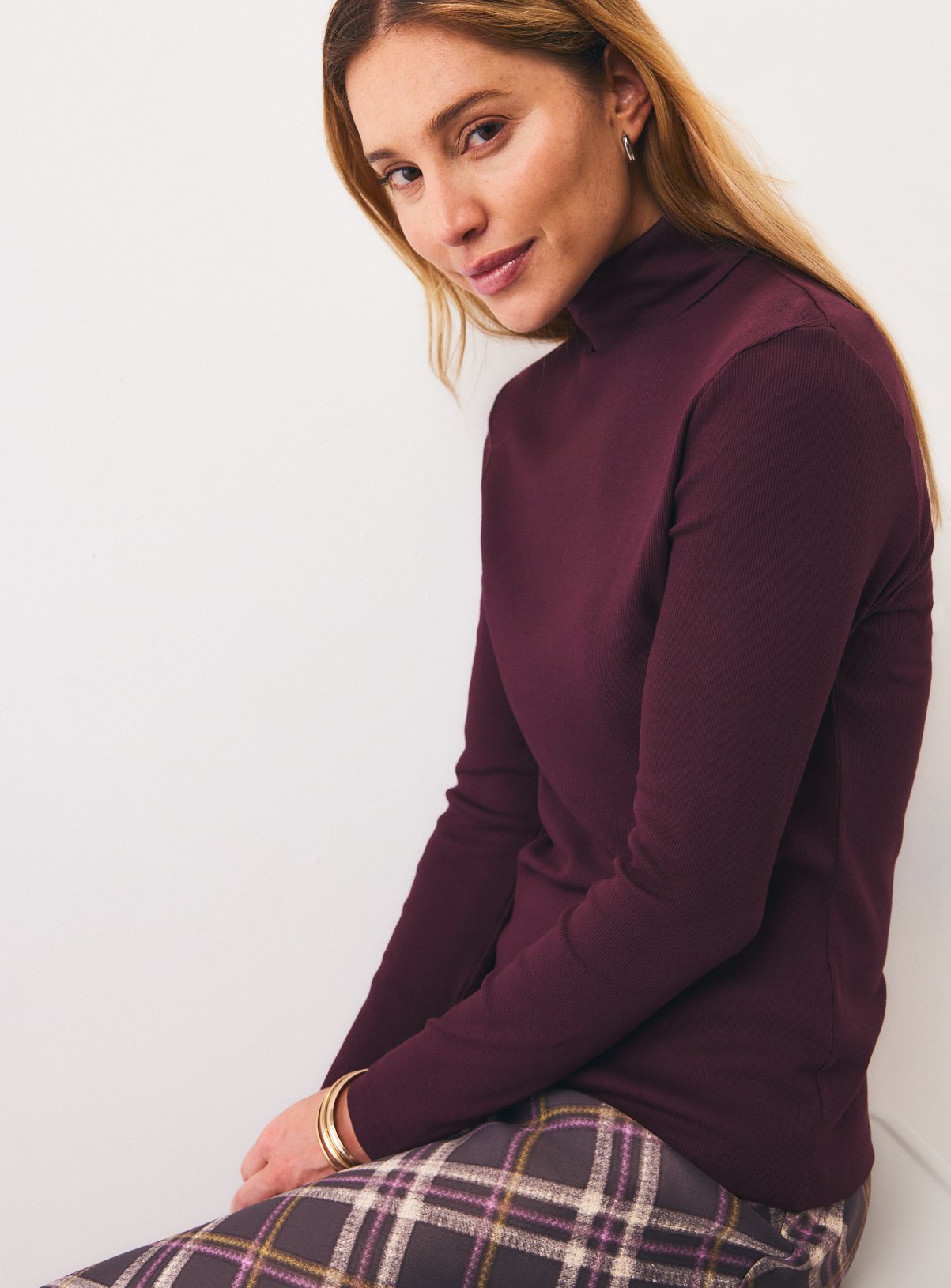 Plum Plain Modal Rib Roll Neck Top 20 - Image 1 thumbnail