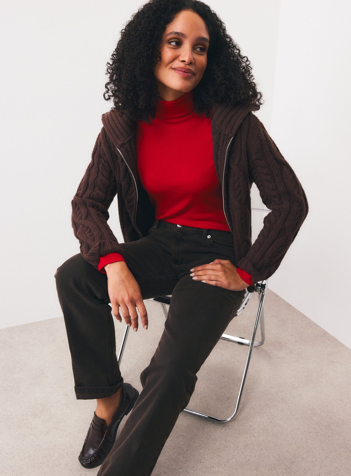 Red Plain Modal Rib Roll Neck Top 26 - Image 2 thumbnail
