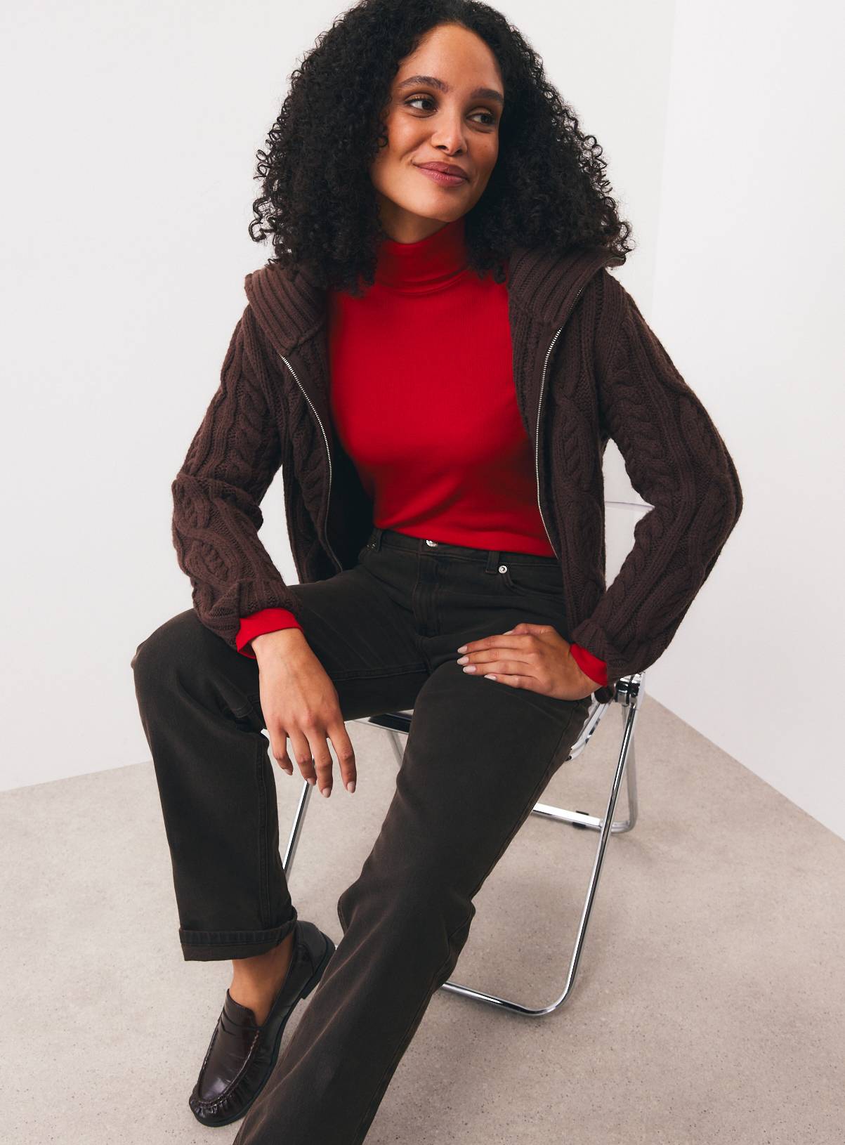 Red Plain Modal Rib Roll Neck Top 26 - Image 2