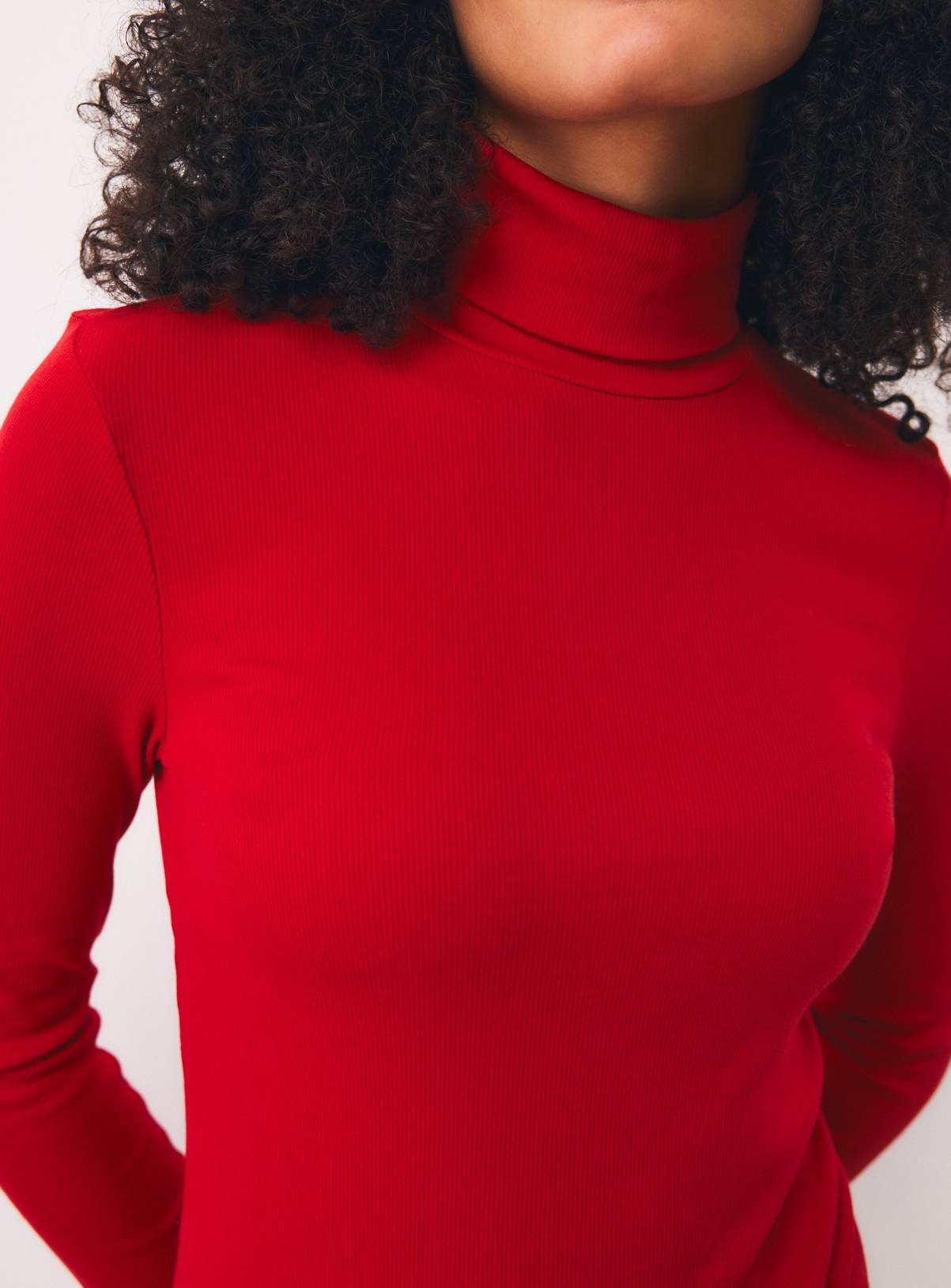 Red Plain Modal Rib Roll Neck Top 26 - Image 3
