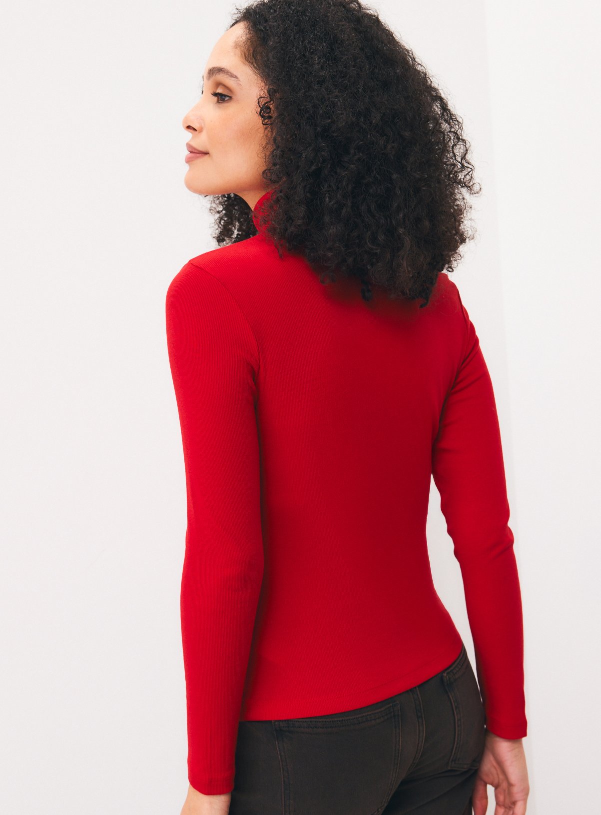 Red Plain Modal Rib Roll Neck Top 26 - Image 4 thumbnail