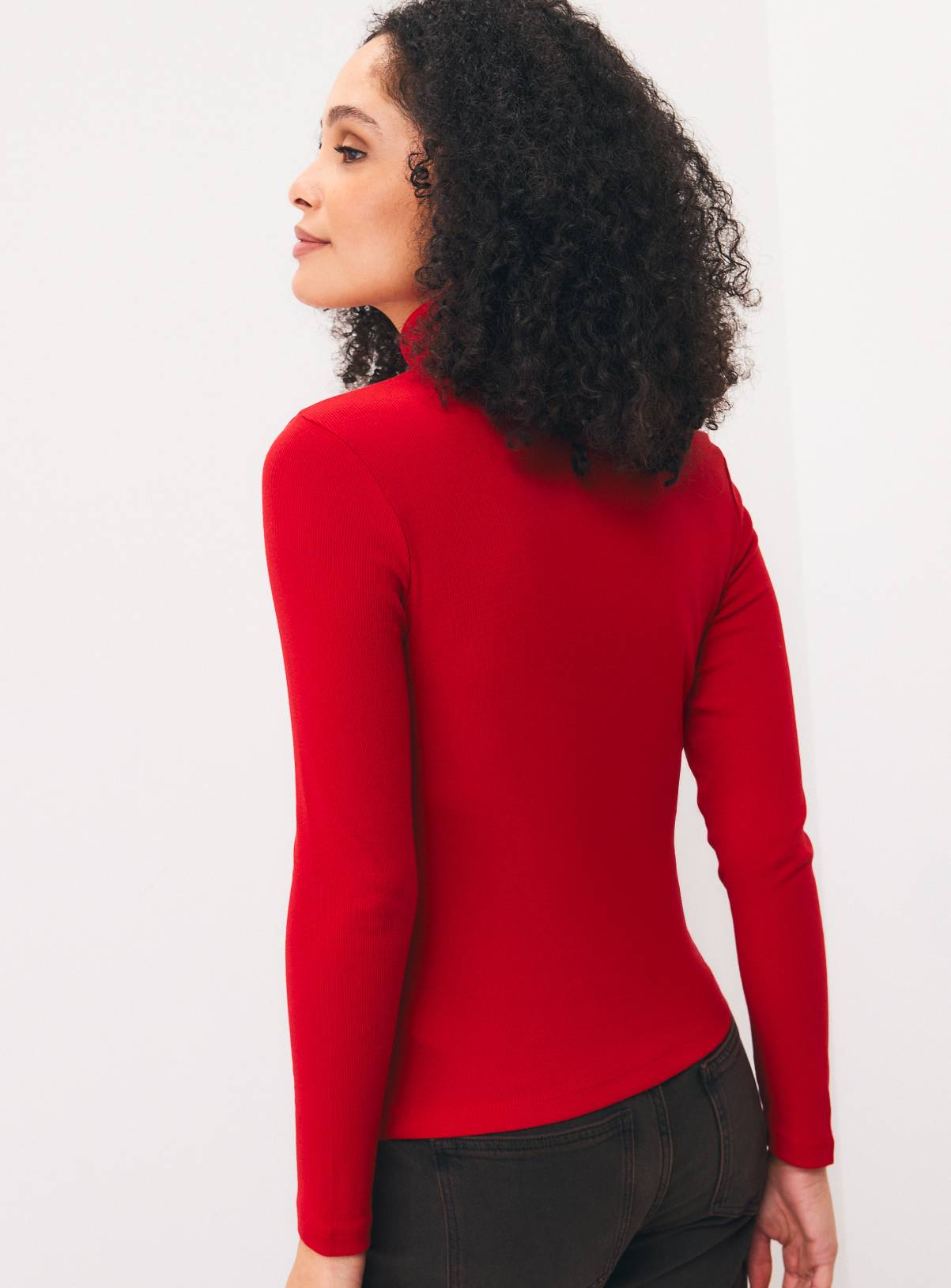 Red Plain Modal Rib Roll Neck Top 26 - Image 4