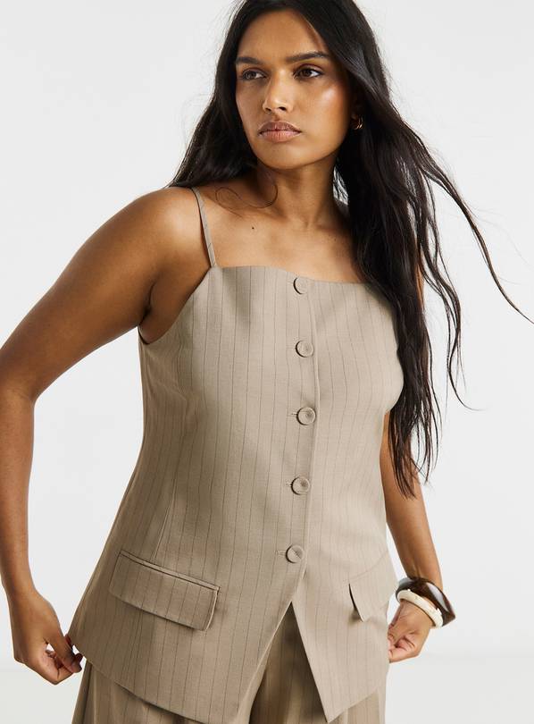 SIMPLY BE Taupe Stripe Square Neck Waistcoat 10