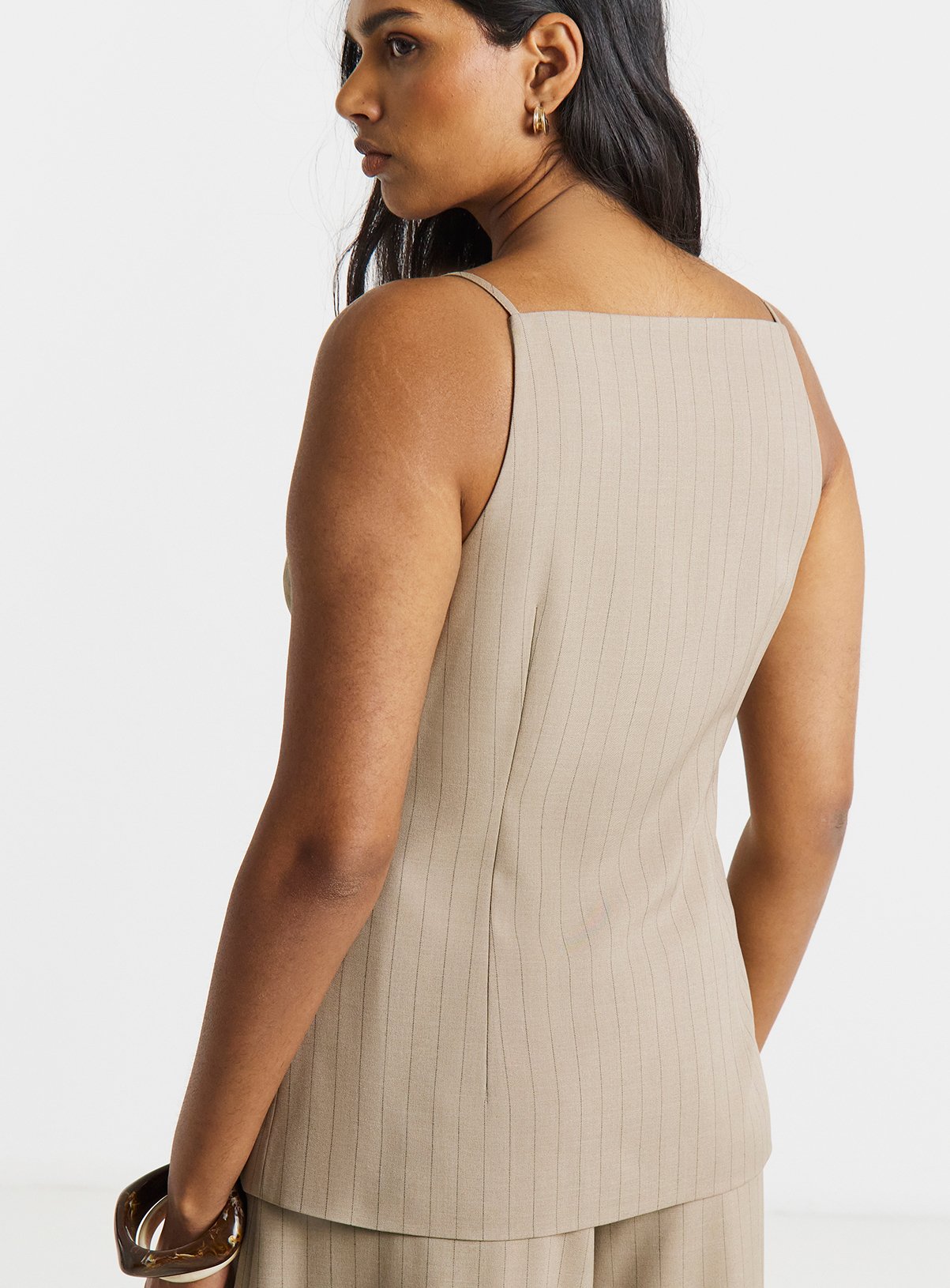 SIMPLY BE Taupe Stripe Square Neck Waistcoat 30 - Image 2 thumbnail