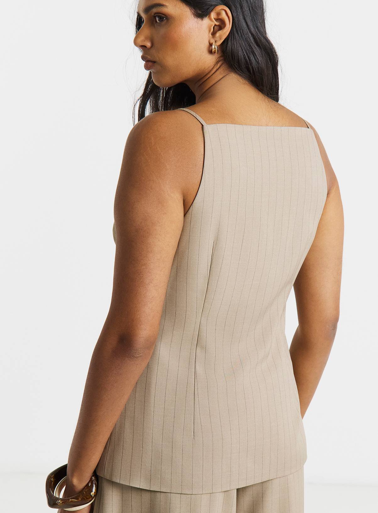 SIMPLY BE Taupe Stripe Square Neck Waistcoat 30 - Image 2