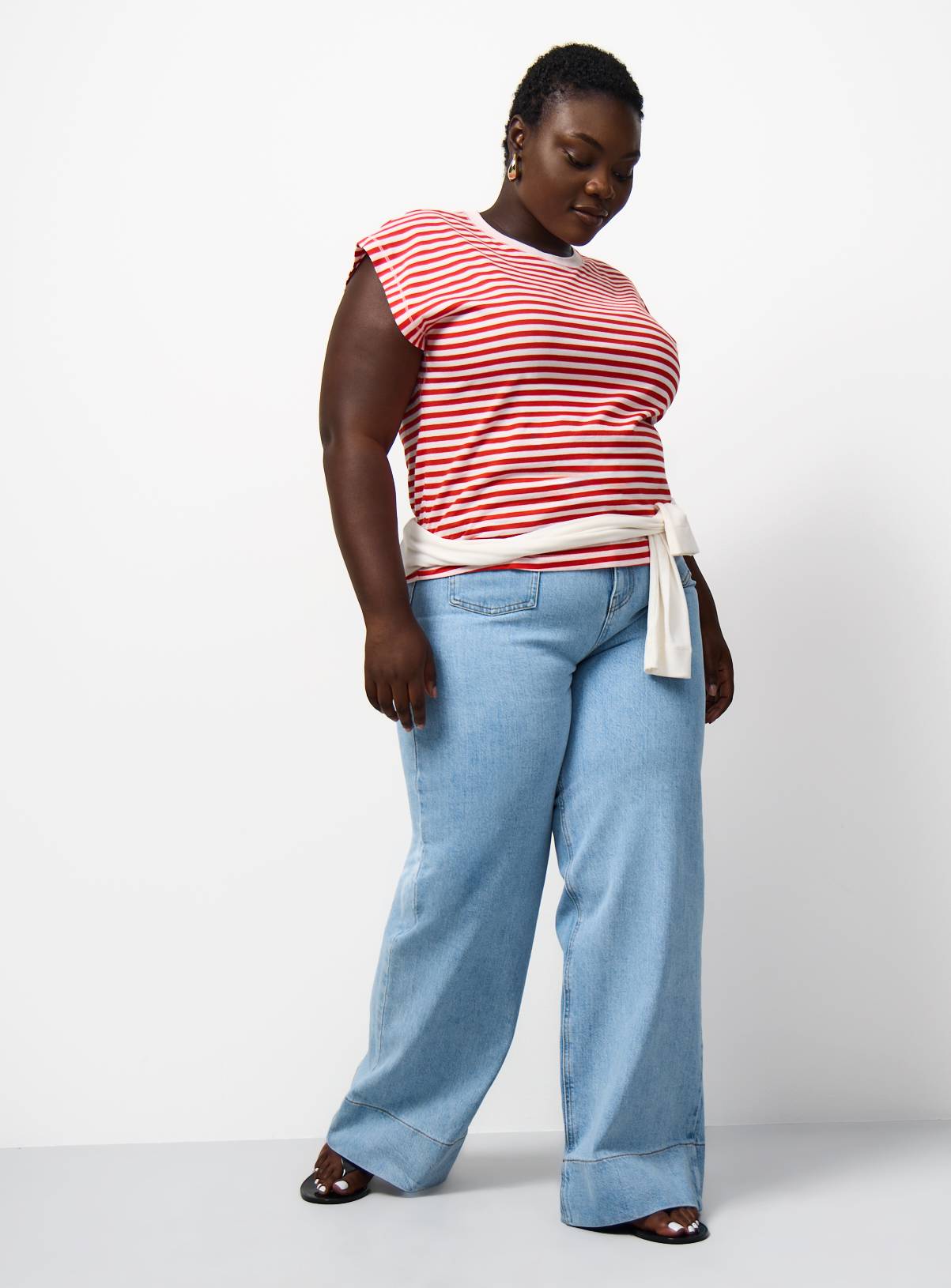 Pink Stripe Cotton Relaxed Muscle Tee M - Image 2