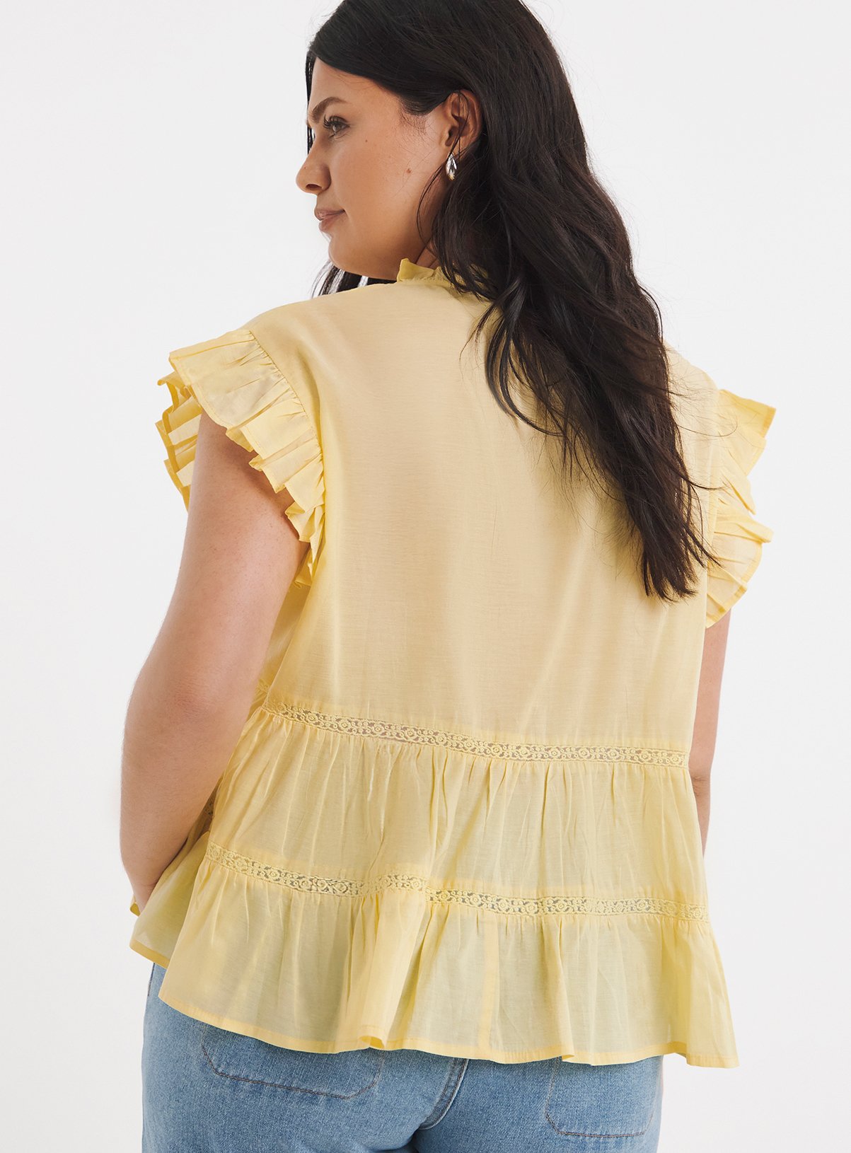 SIMPLY BE Yellow Prairie Tiered Top 30 - Image 2 thumbnail