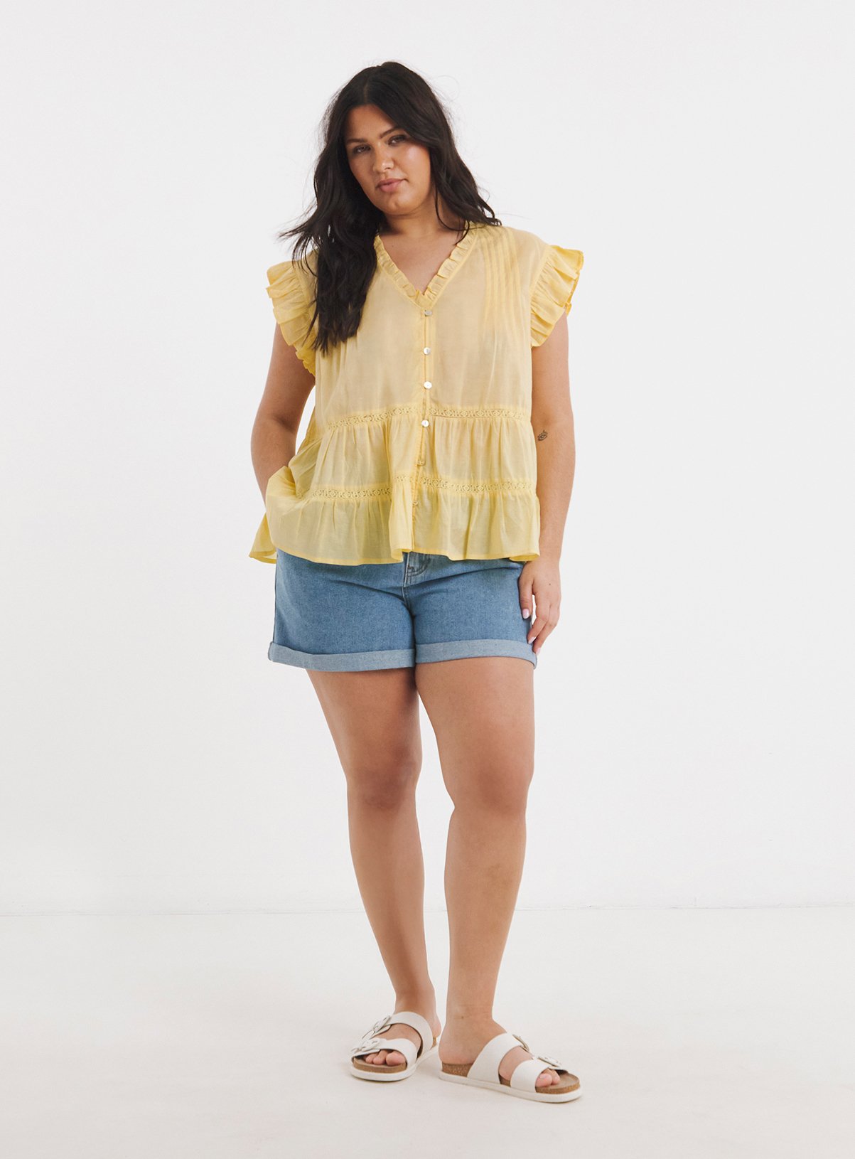 SIMPLY BE Yellow Prairie Tiered Top 30 - Image 3 thumbnail