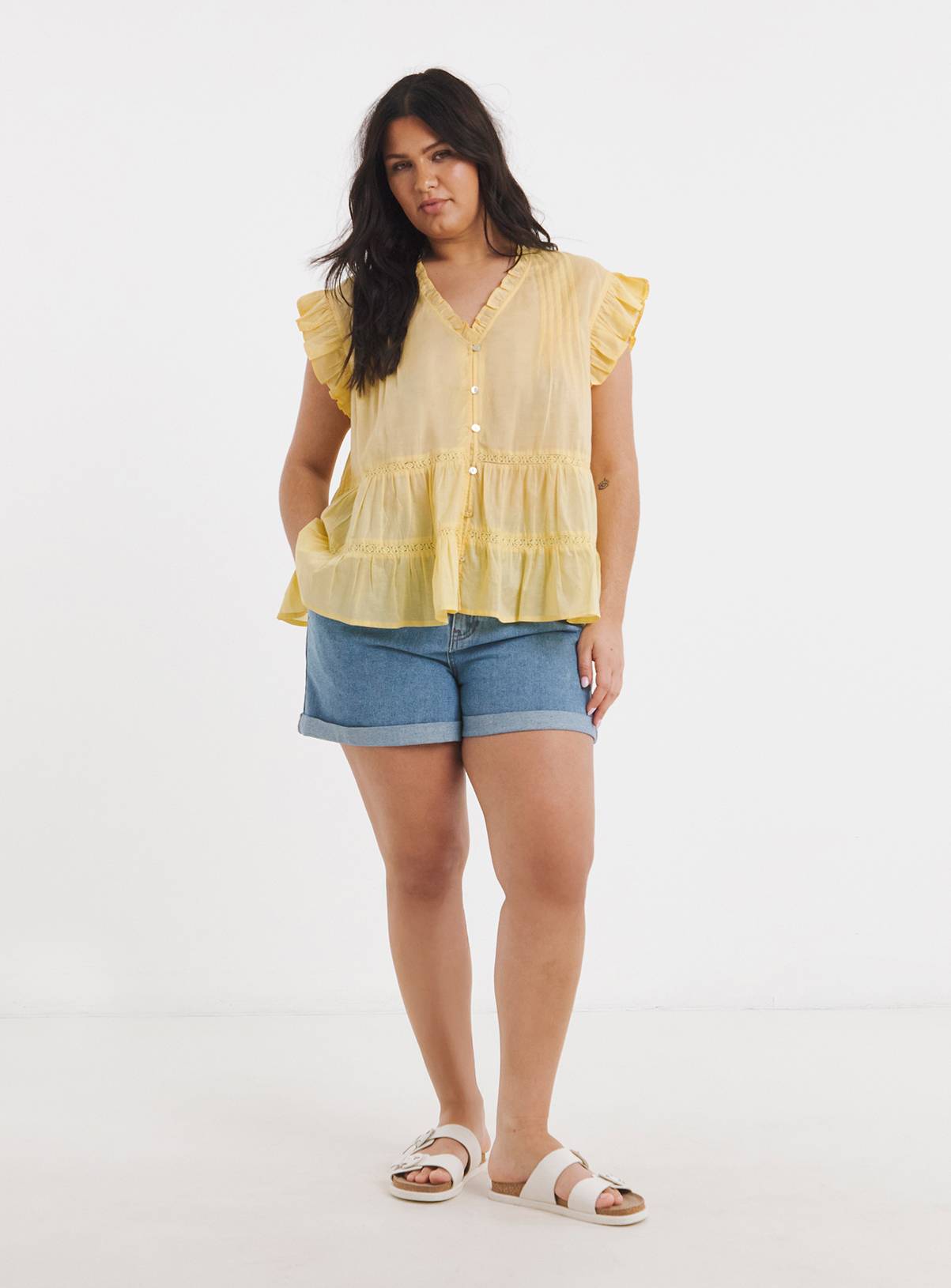 SIMPLY BE Yellow Prairie Tiered Top 30 - Image 3
