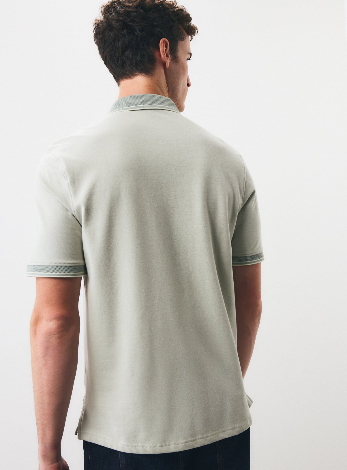 Green Birdseye Tipped Jersey Polo Shirt S - Image 5 thumbnail