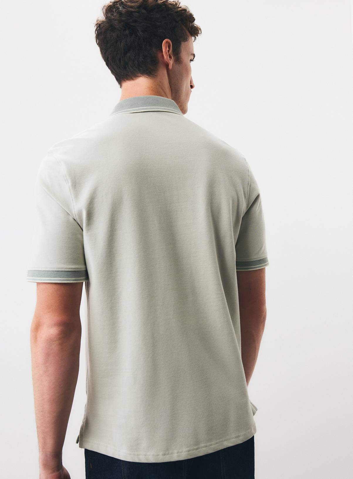Green Birdseye Tipped Jersey Polo Shirt S - Image 5