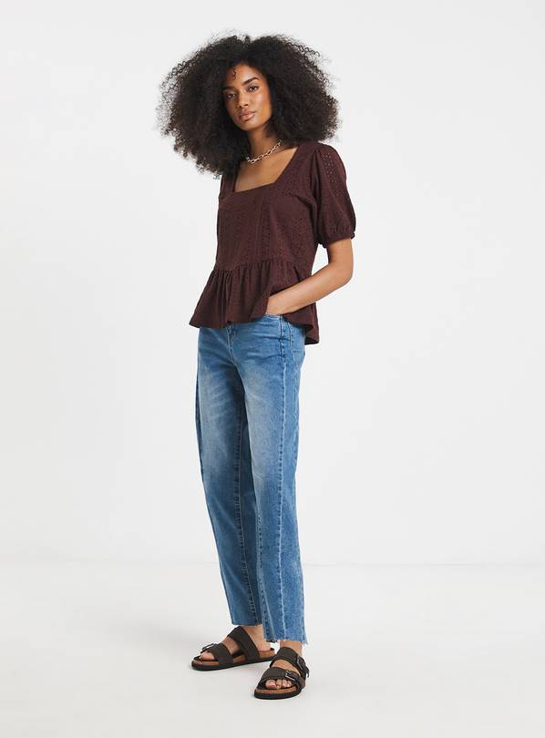 SIMPLY BE  Stretch Broderie Square Neck Peplum Top 22