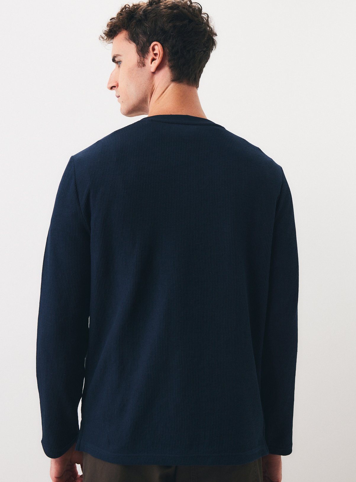 Navy Long-Sleeved Grandad Collar Top XXXL - Image 5 thumbnail