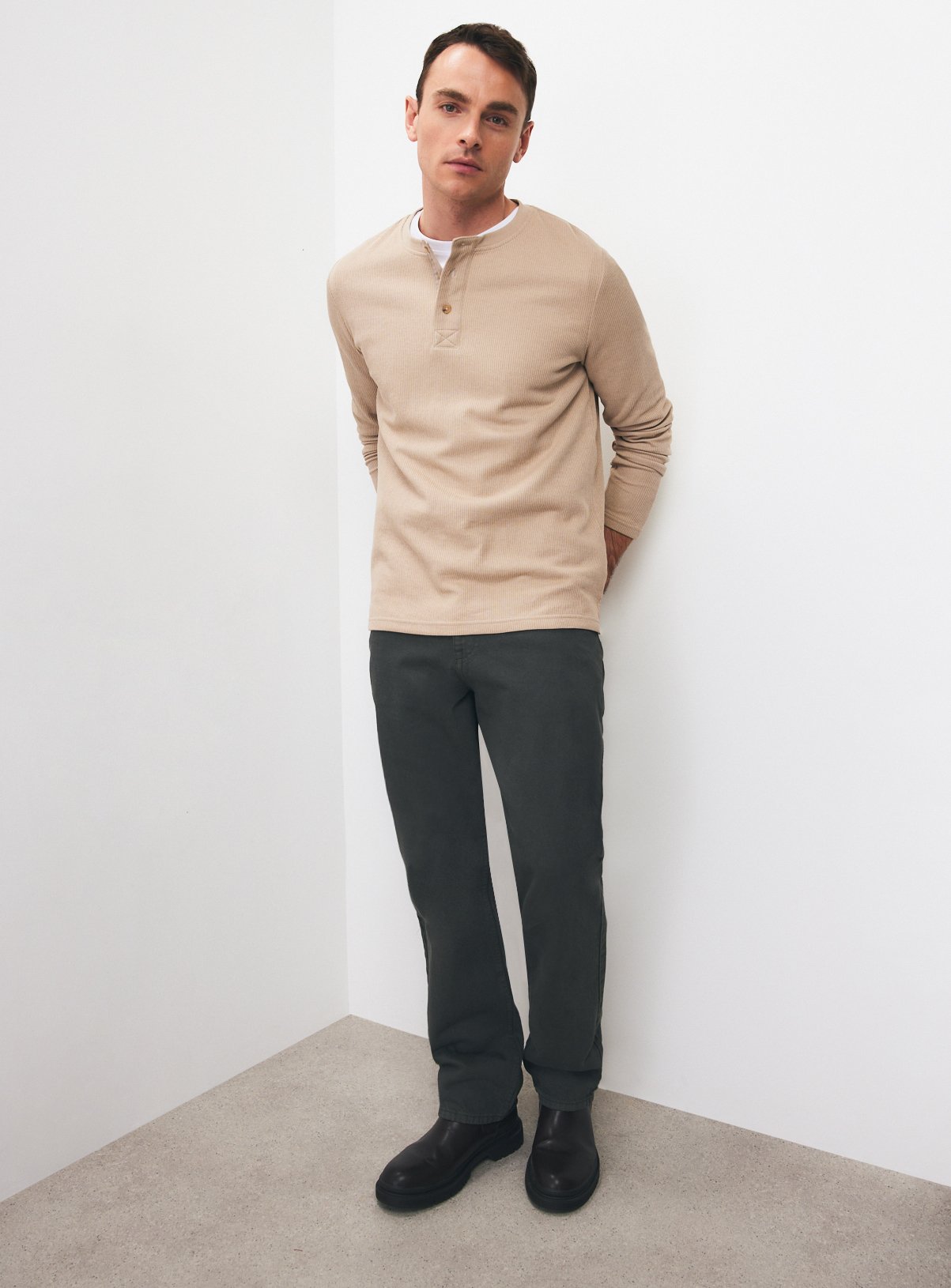 Stone Long-Sleeved Grandad Collar Top XXL - Image 2 thumbnail