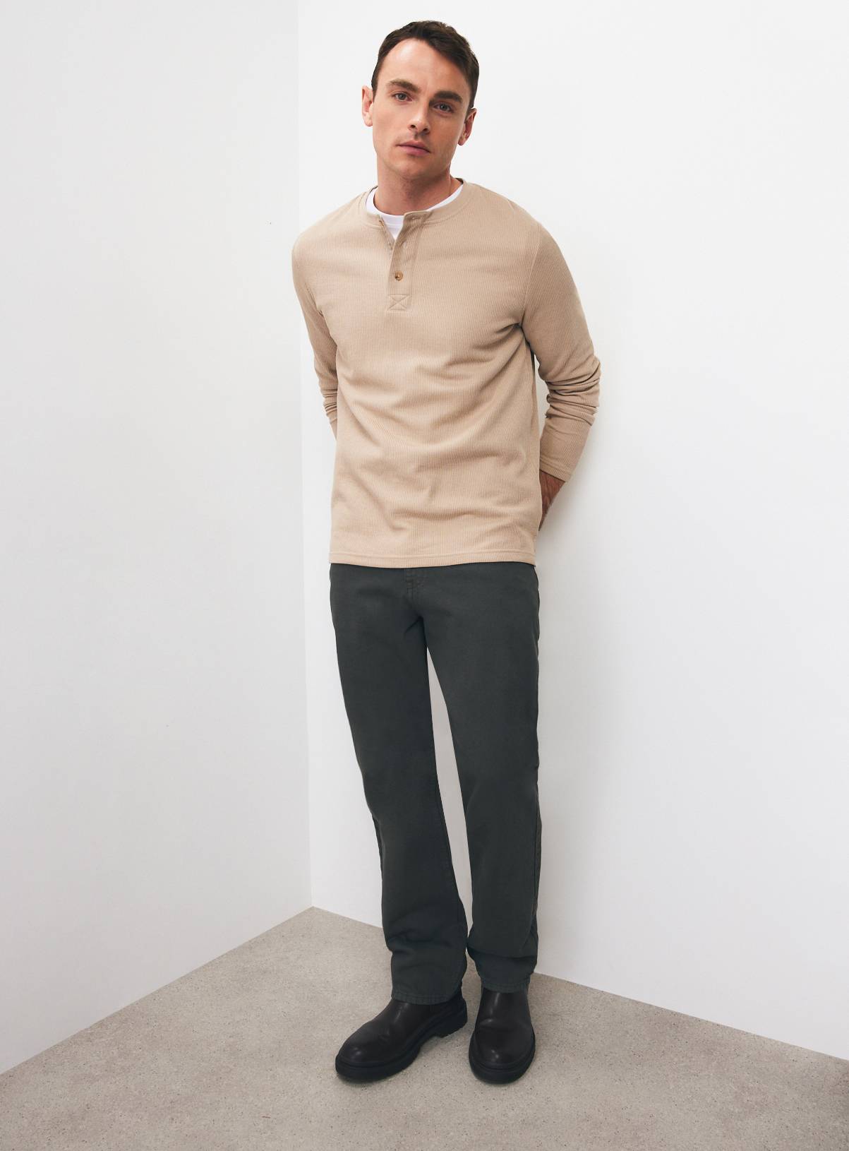 Stone Long-Sleeved Grandad Collar Top XXL - Image 2