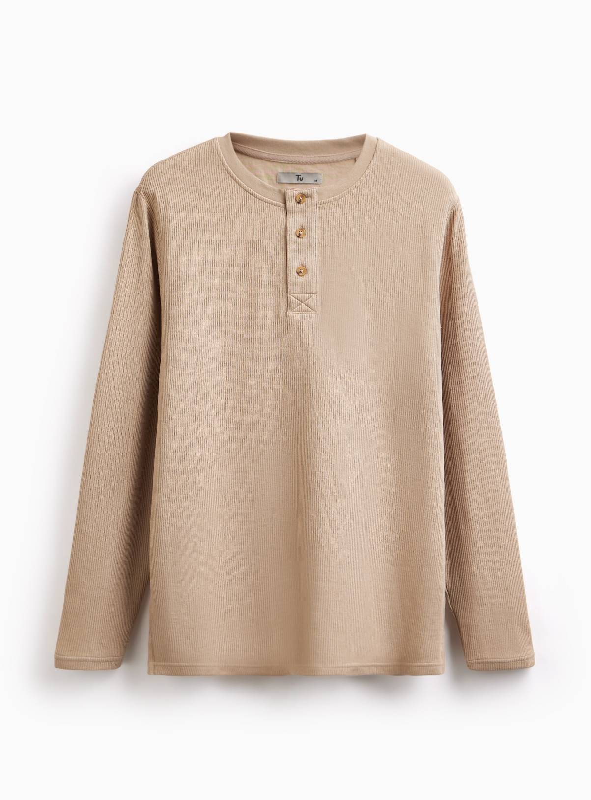 Stone Long-Sleeved Grandad Collar Top XXL - Image 3