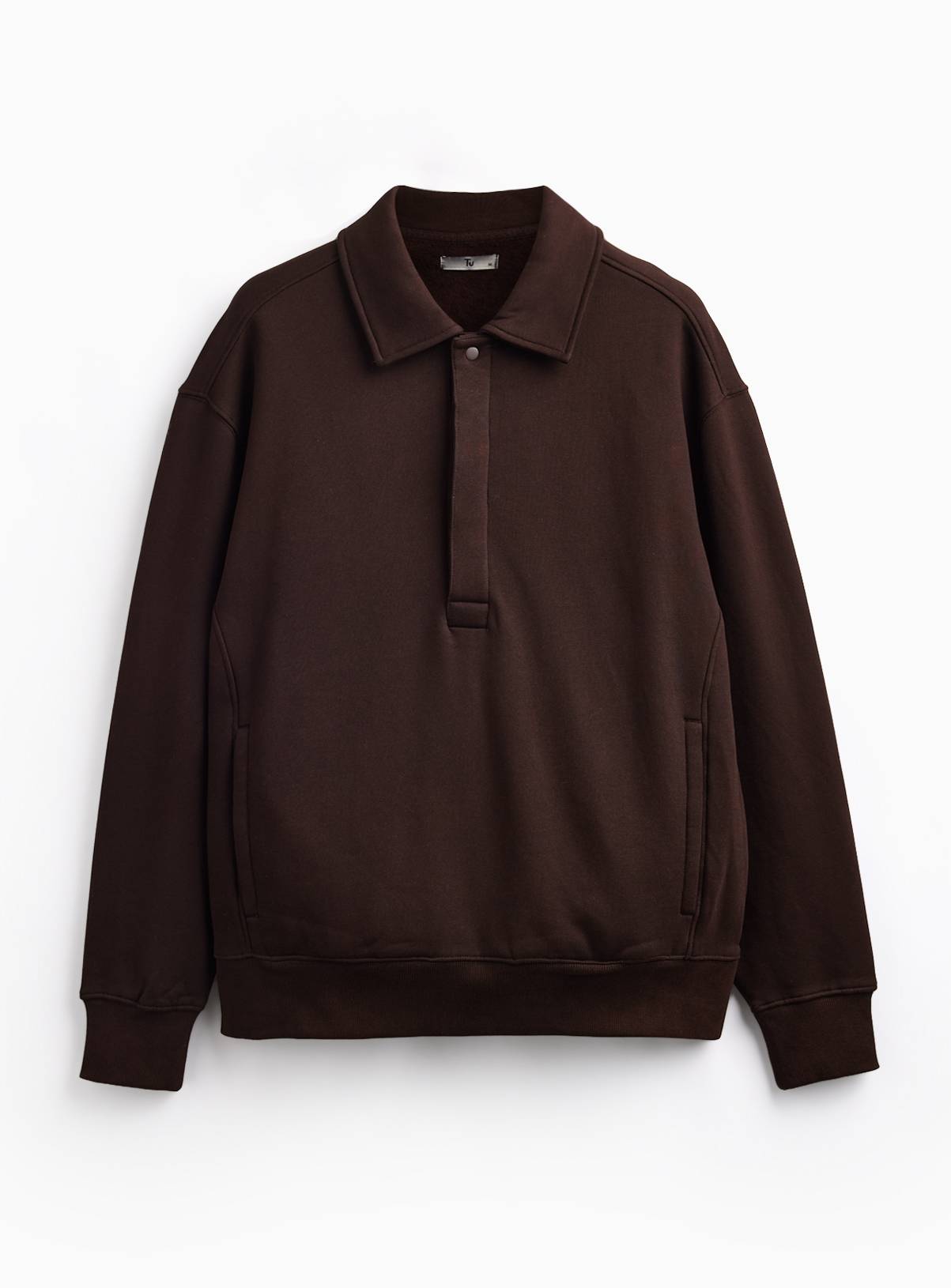 Brown Collared Popper Sweatshirt XXXL - Image 1