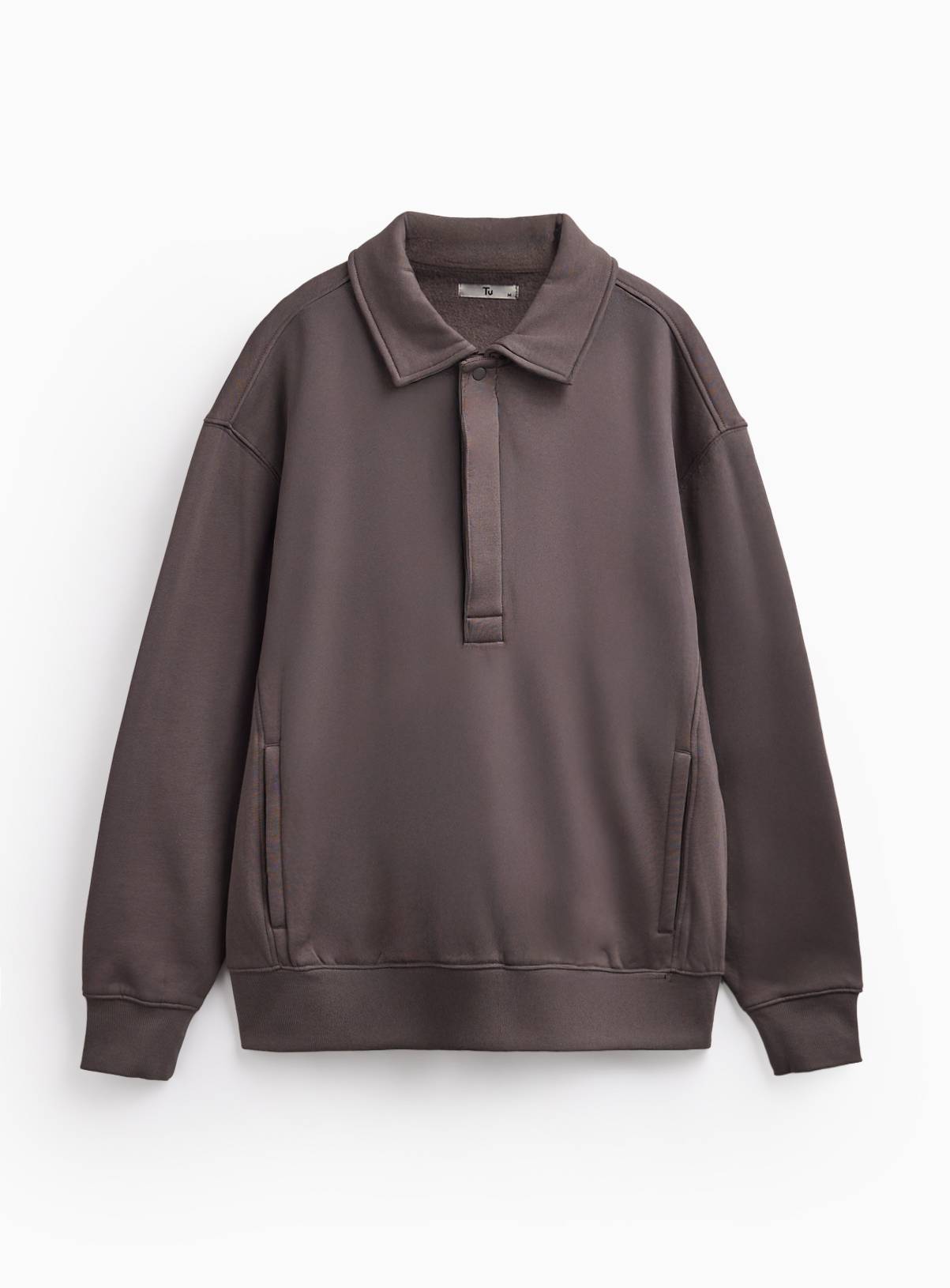Charcoal Collared Popper Sweatshirt M - Image 1