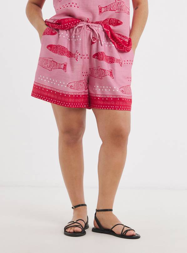SIMPLY BE Pink Sardine Print Linen Shorts 16