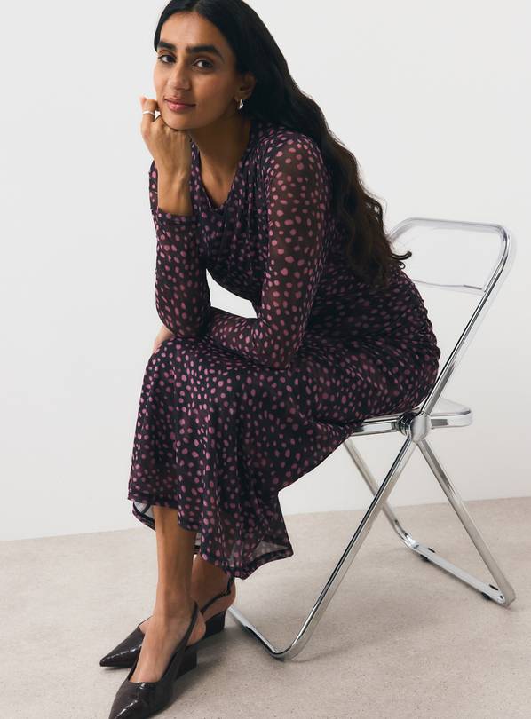 Brown Spot Printed Mesh Column Dress 20