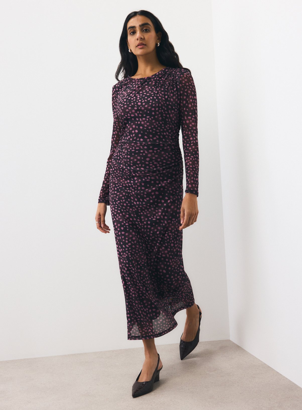 Brown Spot Printed Mesh Column Dress 18 - Image 2 thumbnail
