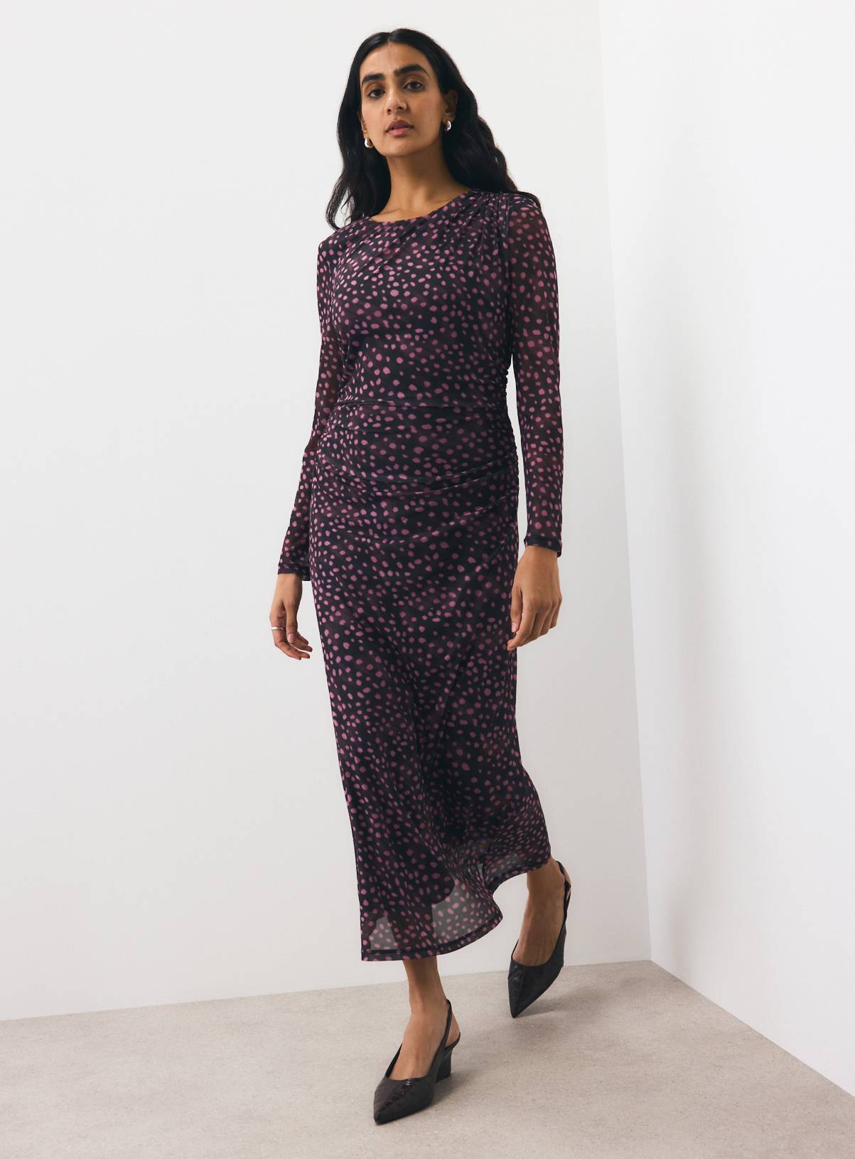 Brown Spot Printed Mesh Column Dress 18 - Image 2