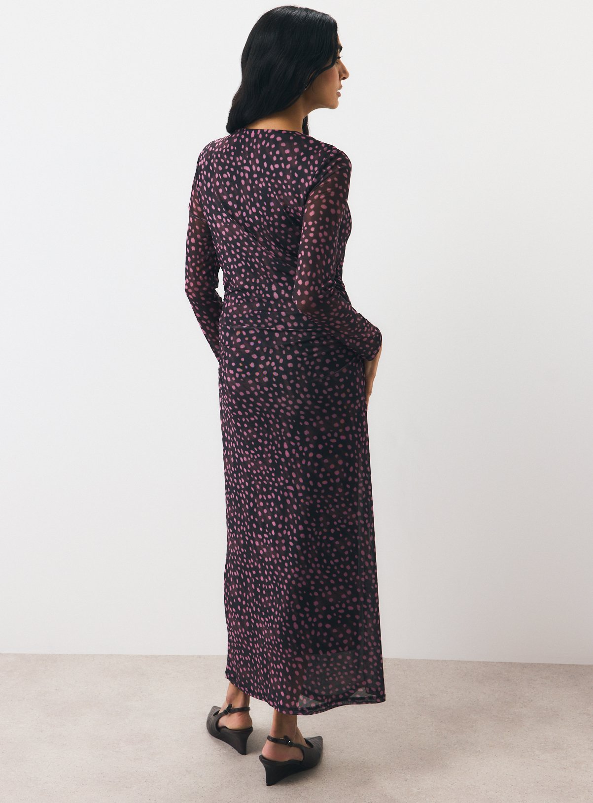 Brown Spot Printed Mesh Column Dress 18 - Image 4 thumbnail