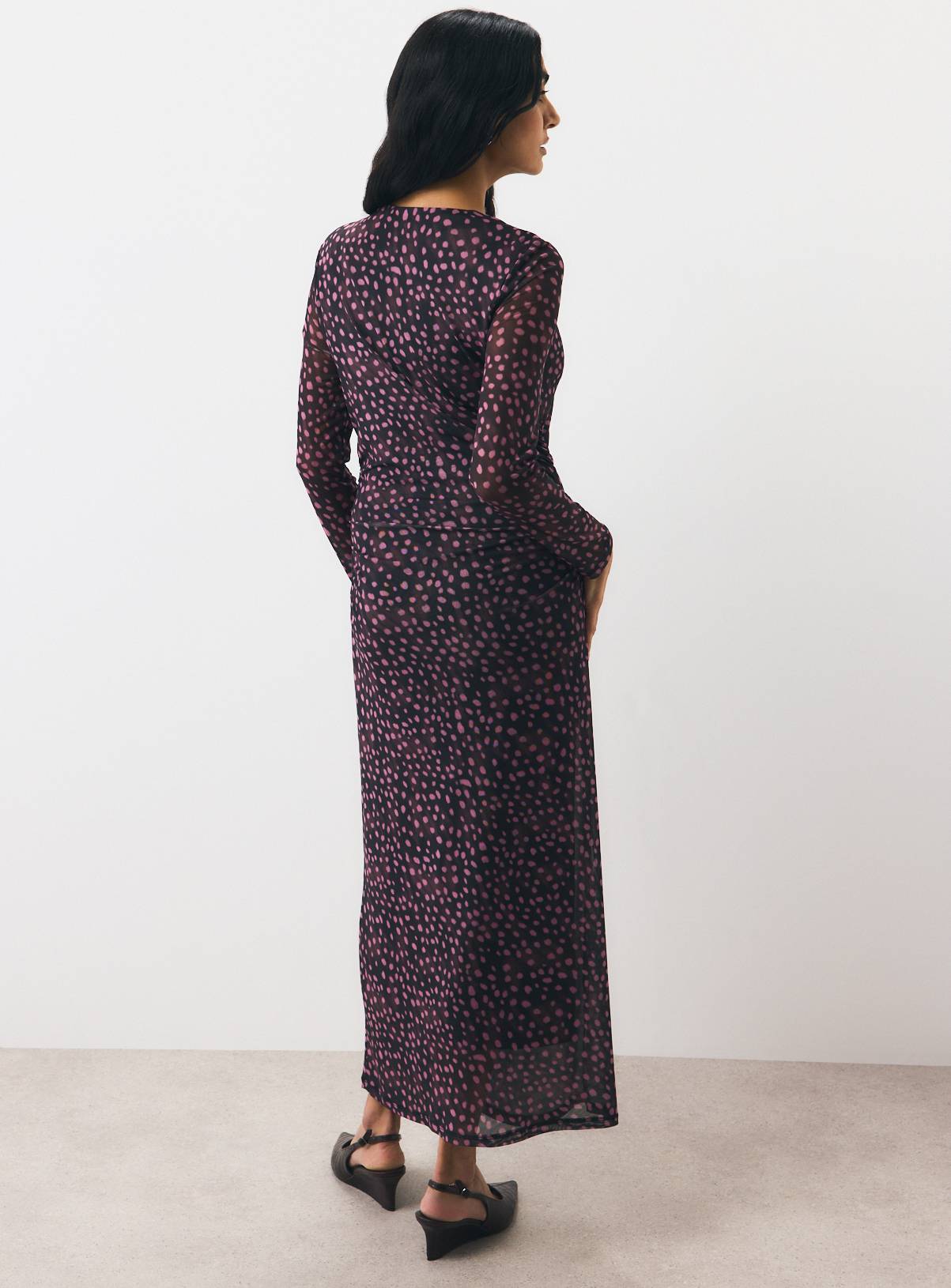 Brown Spot Printed Mesh Column Dress 18 - Image 4
