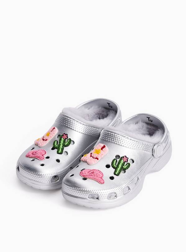 Silver Disco Cowboy & Cactus Lined Clogs 8-9 Infant