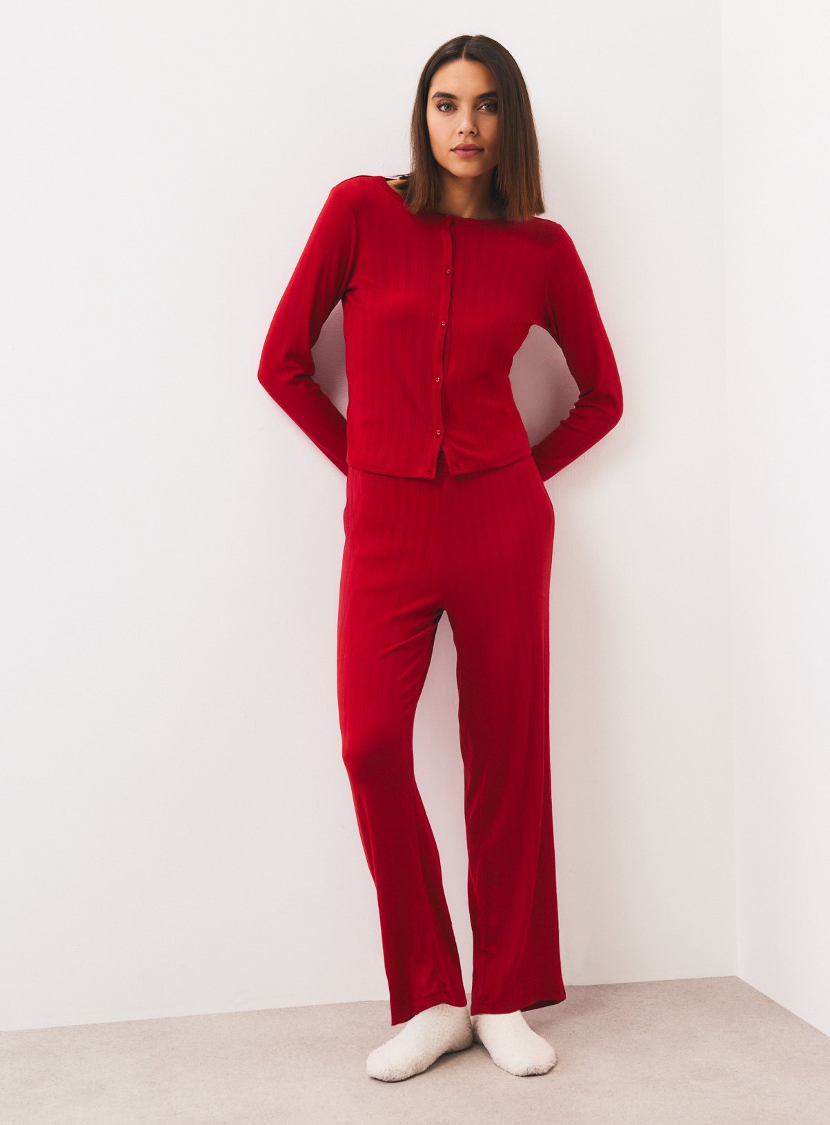 Red Pointelle Cardigan Pyjamas L - Image 2 thumbnail