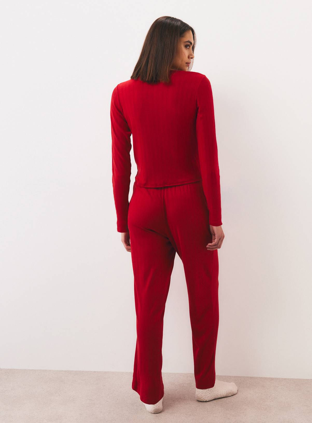 Red Pointelle Cardigan Pyjamas L - Image 4