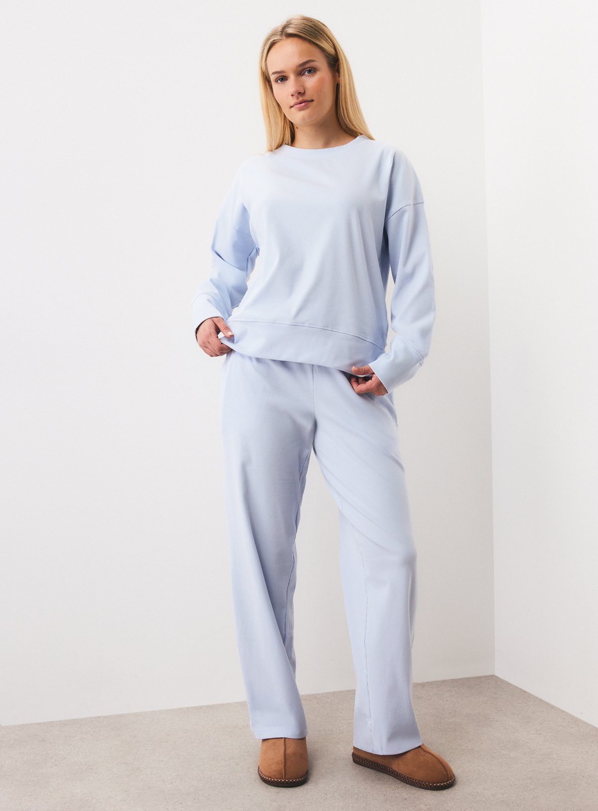 Blue Brushed Rib Co-ord Pyjama Top S - Image 2 thumbnail