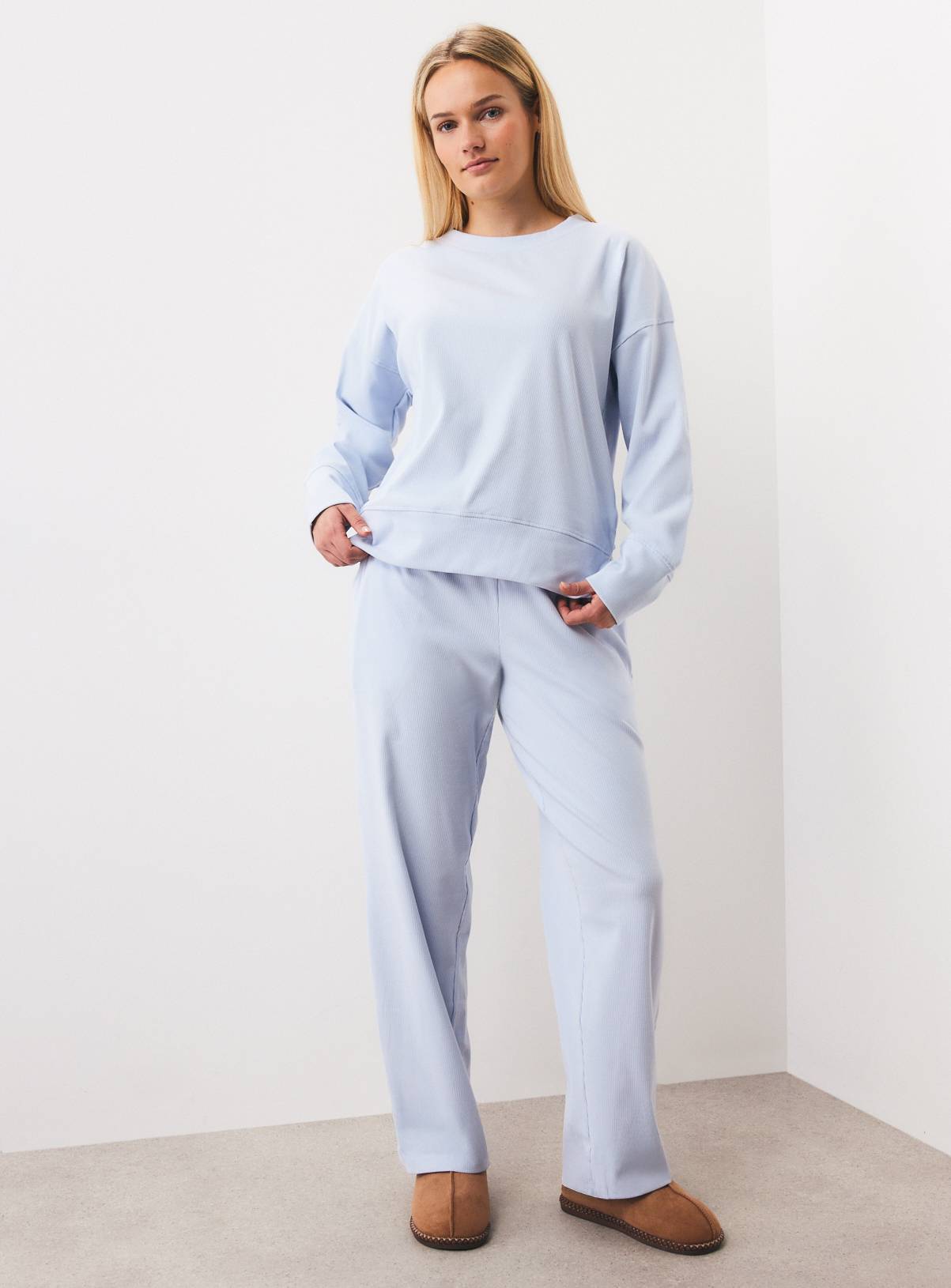 Blue Brushed Rib Co-ord Pyjama Top S - Image 2