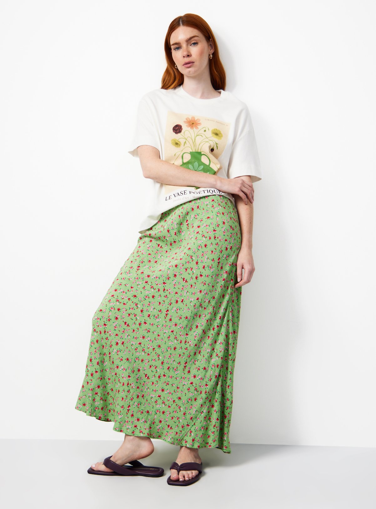 Green Stripe Floral Print Midaxi Slip Skirt 10 - Image 2 thumbnail