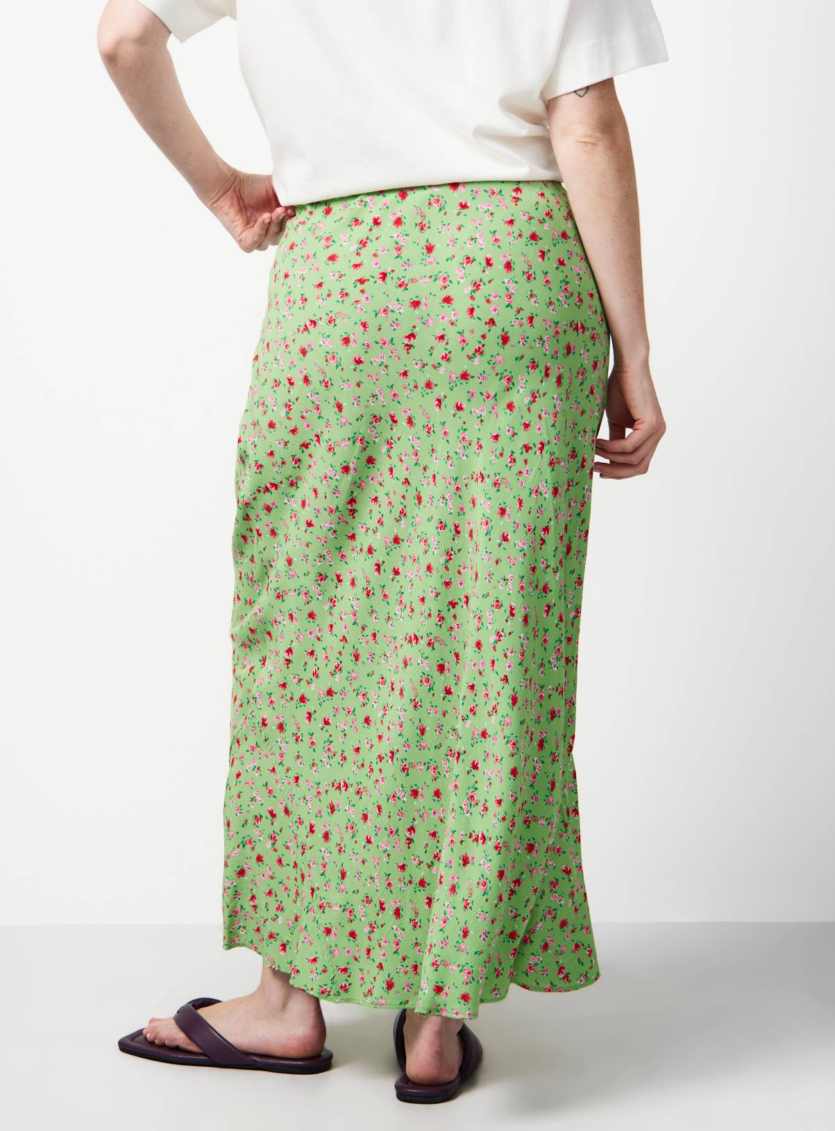 Green Stripe Floral Print Midaxi Slip Skirt 10 - Image 4