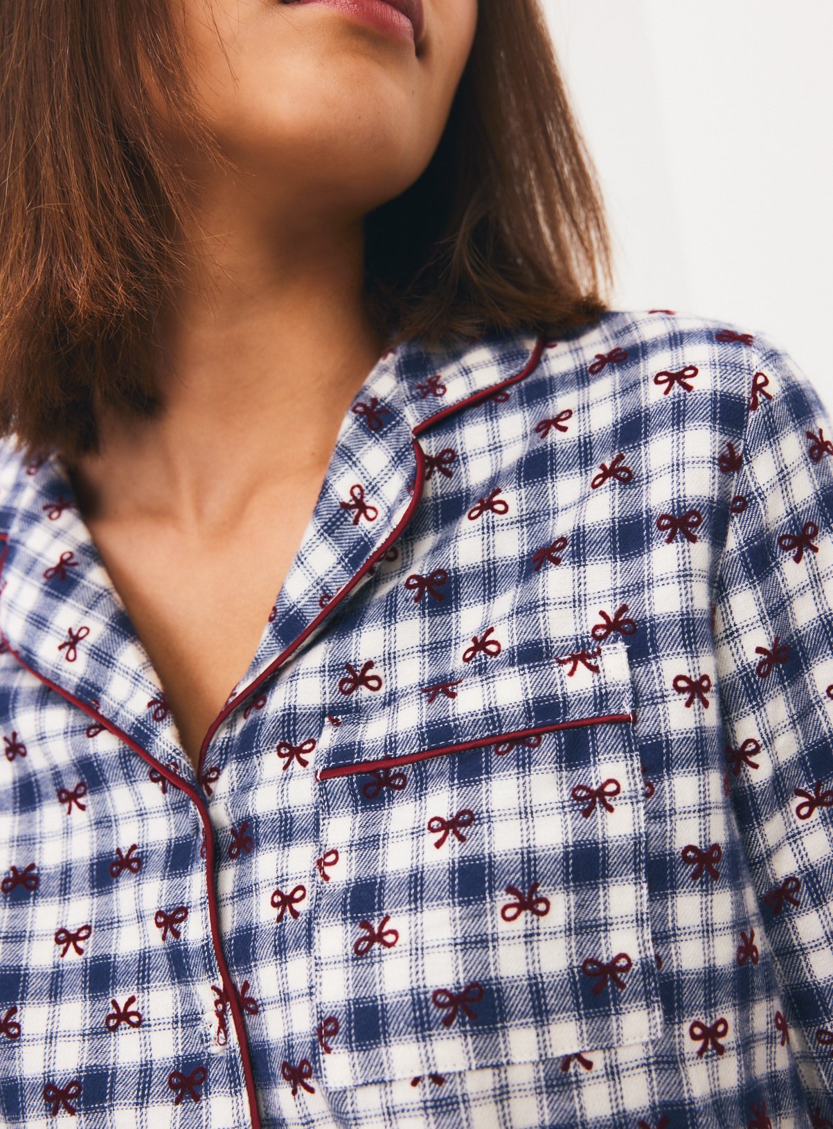 Christmas Blue Check Bow Traditional Pyjamas S - Image 3 thumbnail