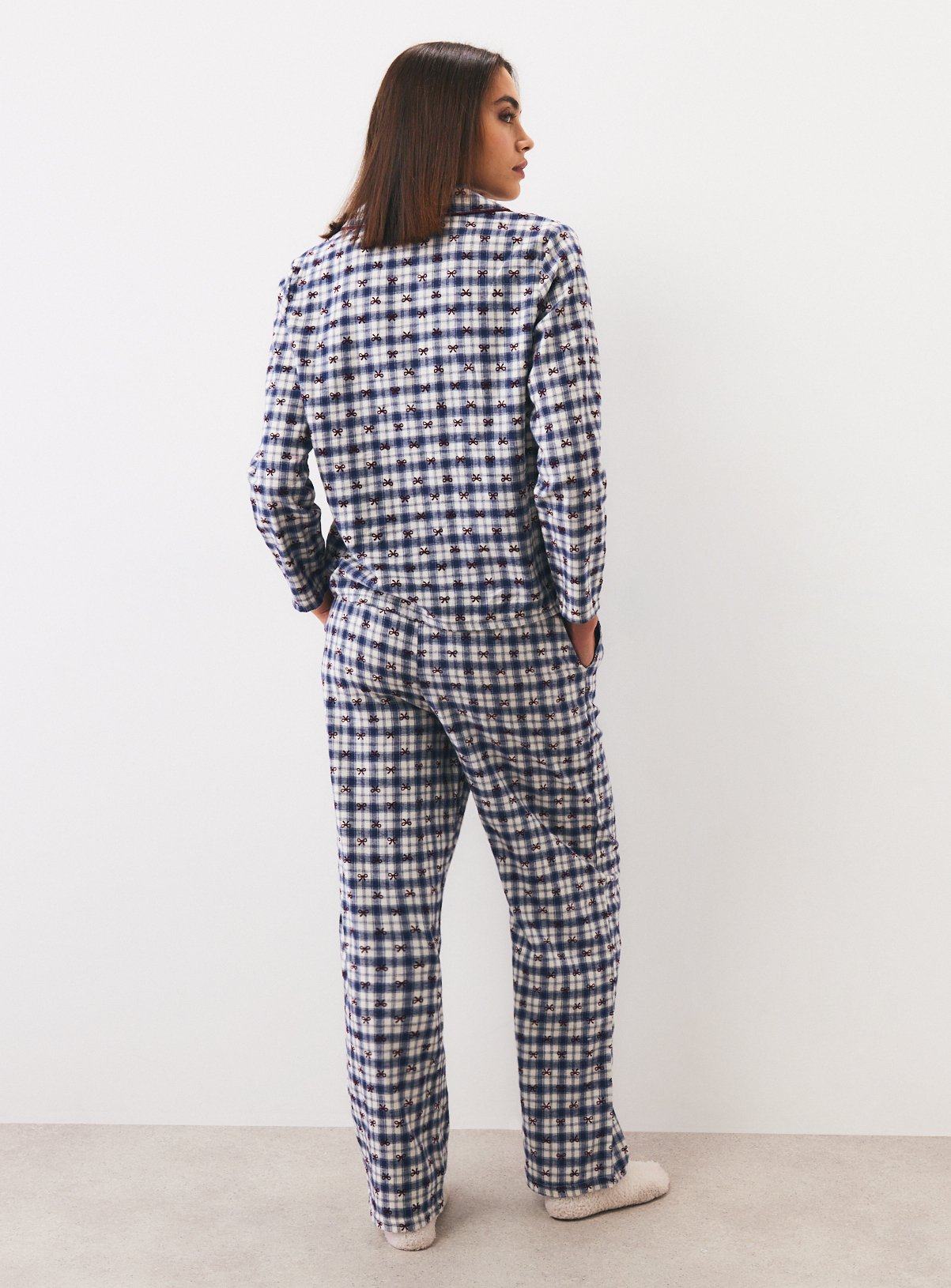 Christmas Blue Check Bow Traditional Pyjamas S - Image 4 thumbnail