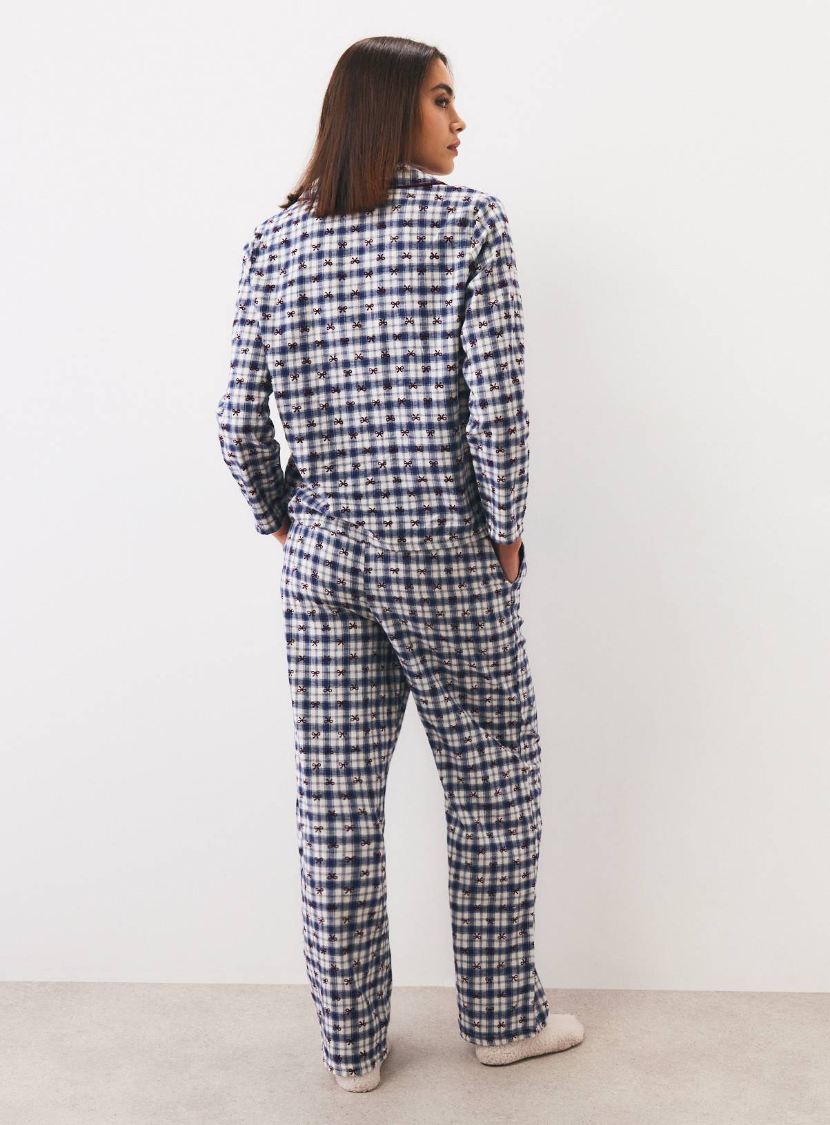 Christmas Blue Check Bow Traditional Pyjamas XS - Image 4