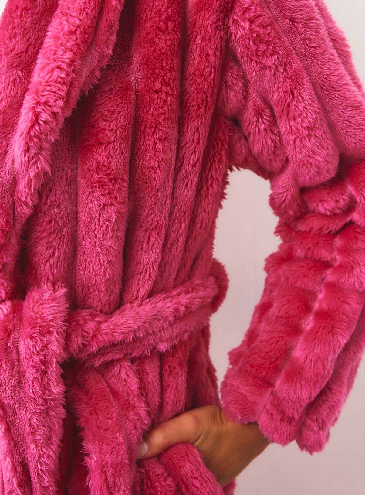 Bright Pink Textured Fluffy Dressing Gown M - Image 3
