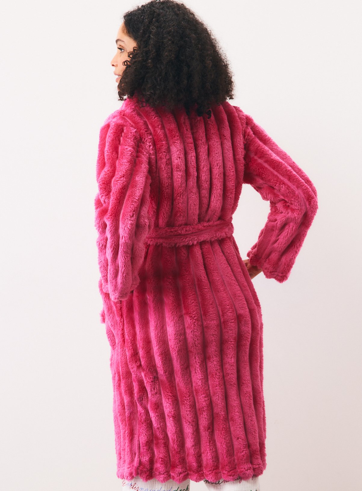 Bright Pink Textured Fluffy Dressing Gown M - Image 4 thumbnail