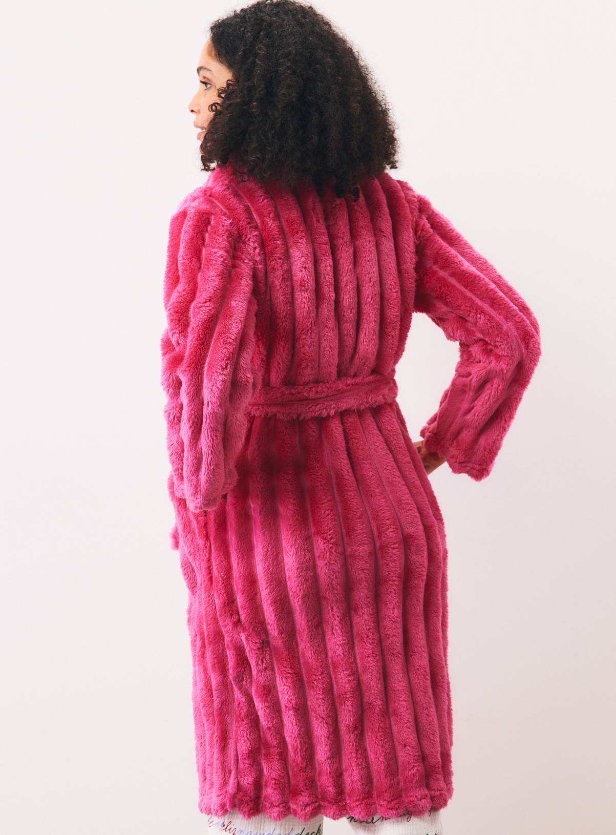 Bright Pink Textured Fluffy Dressing Gown L - Image 4
