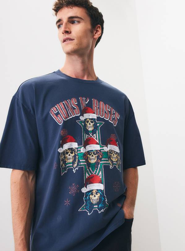 Navy Guns N’ Roses Christmas Graphic T-Shirt XL
