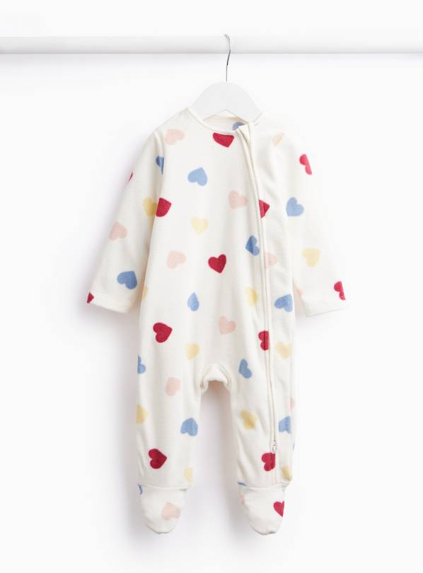 White Love Heart Fleece Zip Sleepsuit Up to 3 mths