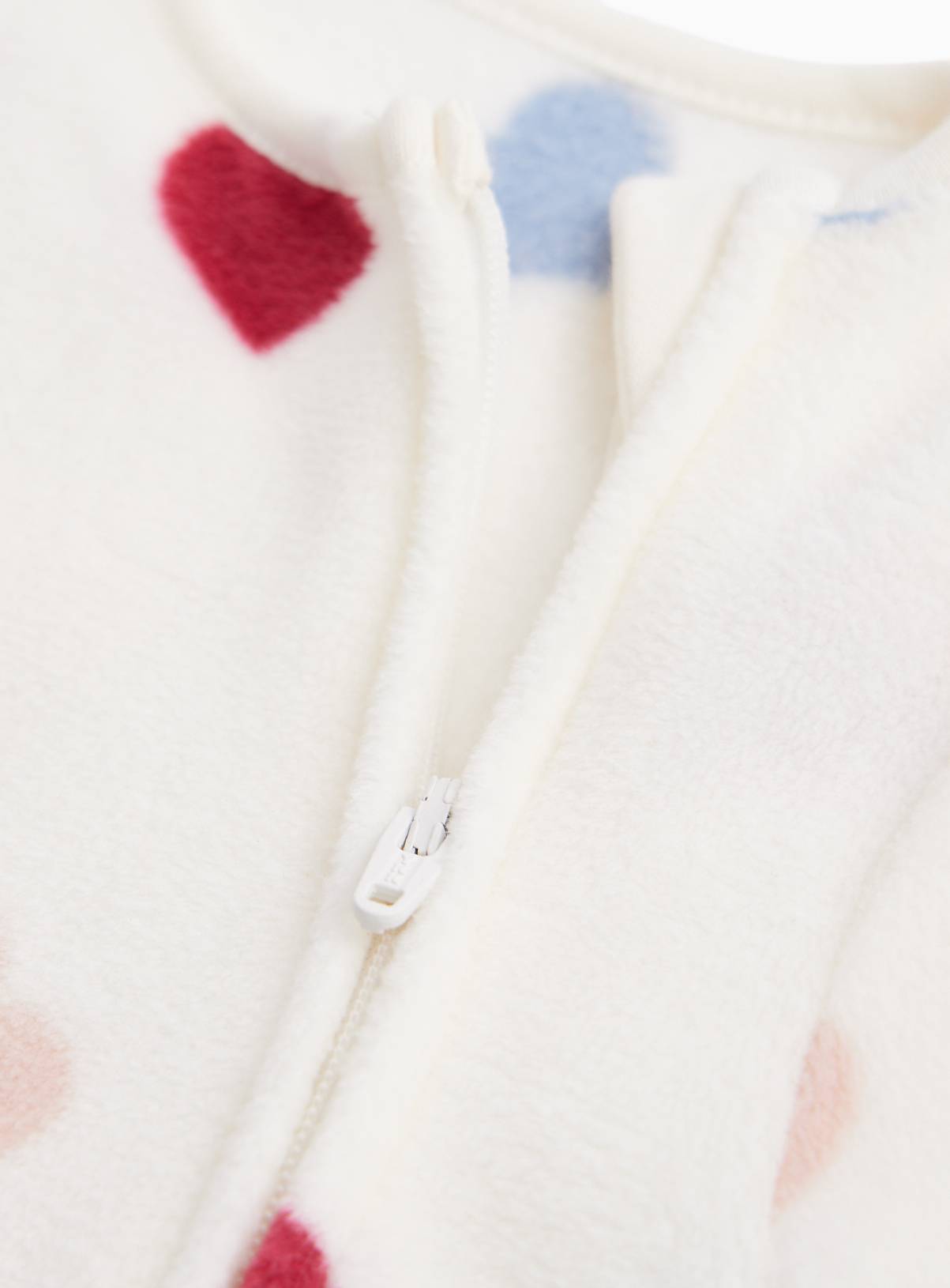 White Love Heart Fleece Zip Sleepsuit Up to 1 mth - Image 2