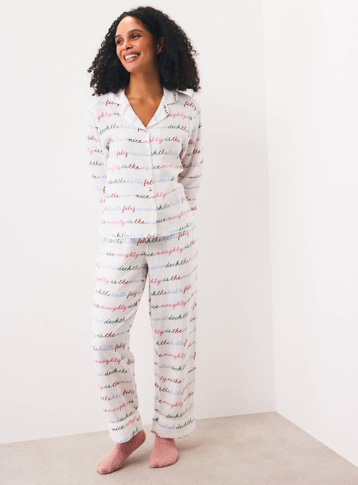 Christmas Script Double Cloth Traditional Pyjamas S - Image 1