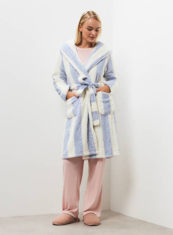 Blue & White Striped Hooded Dressing Gown S