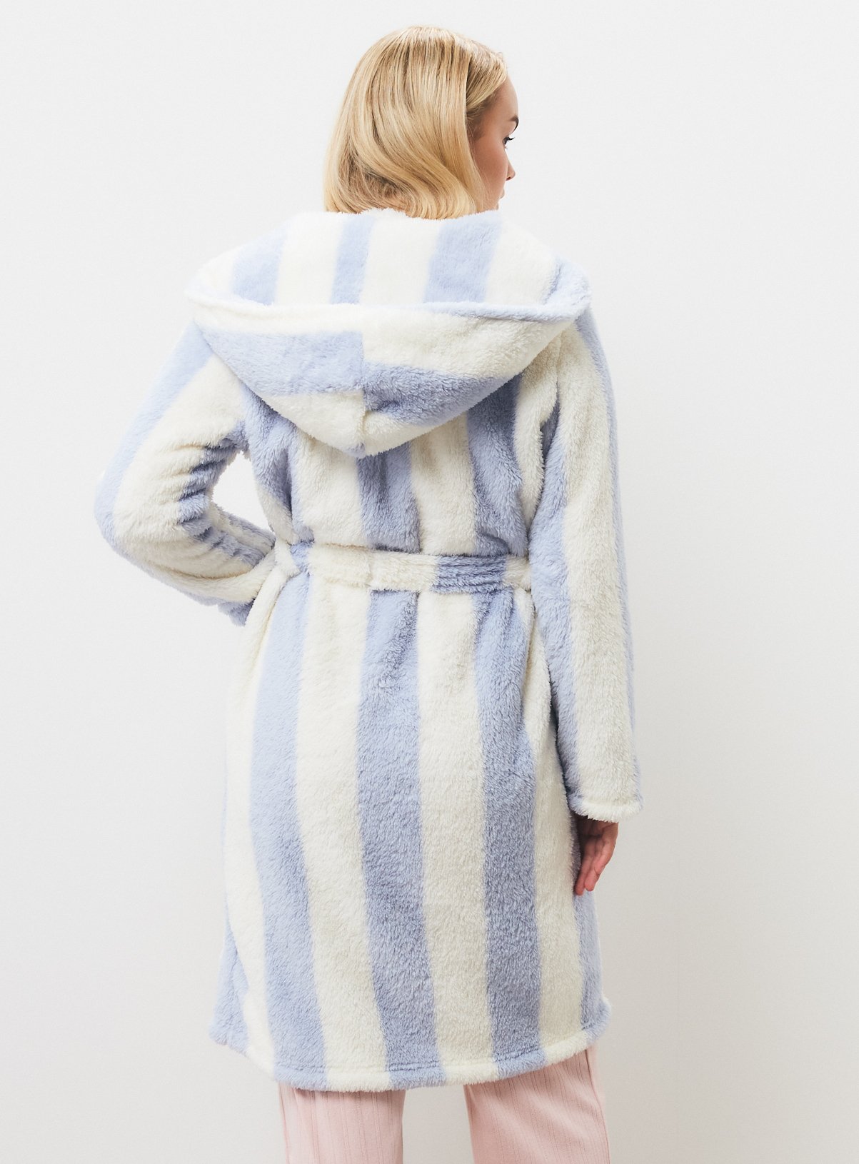 Blue & White Striped Hooded Dressing Gown XL - Image 4 thumbnail